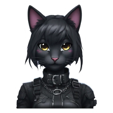 Gorgeous edgy epic futuristic punk gothic dark techwear anime style anthro cat with blushing face aesthetic and pretty edgy black with collar and harness trending style sticker
