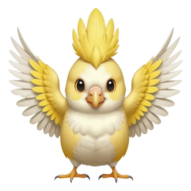 lutino cockatiel emoji, wings slightly open, yellow and white feathers, playful expression sticker