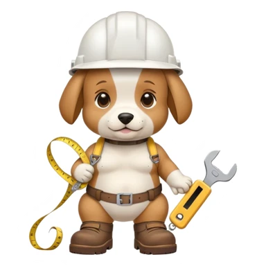 ￼ I want you to make a nice puppy, big belly with a white work helmet, brown work boots and a measuring tape that the puppy brings on, but that comes out very nice sticker