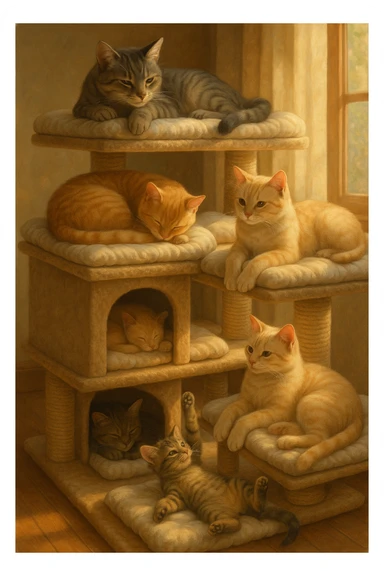 cats relaxing in a vertical playhouse sticker