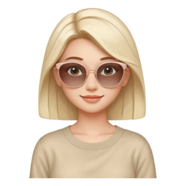 Clean girl influencer character, chest-up portrait, minimal aesthetic, natural glowing skin, soft confident smile, sleek hair, neutral pastel outfit, wearing trendy sunglasses on head, subtle beauty accessories, stylish hair clip, calm luxury vibe, clean modern illustration style sticker