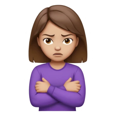 Girl with brown hair crossing arms in front of her chest and making an angry face with a purple longsleeve shirt on and be more pouty make her skin lighter sticker