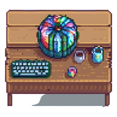 school desk viewed from front, pixel art style sticker