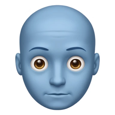 Bald male emoji with blue skin, no smile, like neutral face, but with a big head / forehead sticker