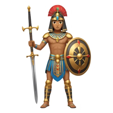 fullbody ancient Egyptian soldier with sword and round shield sticker