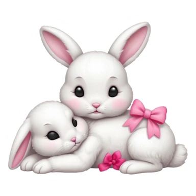 White baby bunny with pink bows on ears sleeping  sticker