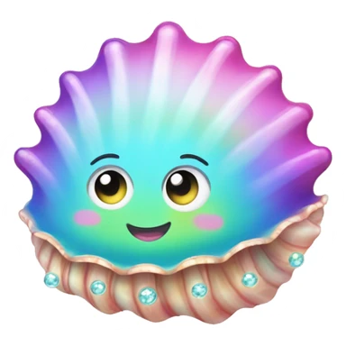 Kawaii rainbow pastel bedazzled sea shell with eyes sticker