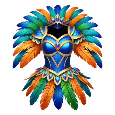 carnival mas costume, blue, green and orange preferably, full costume feathers at the back  sticker