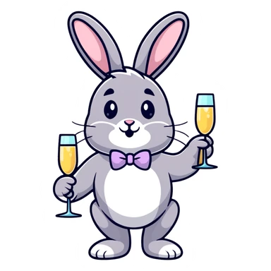 Fancy Easter bunny with champagne glass sticker