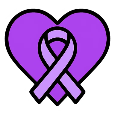 purple heart with a ribbon, color outline icon style sticker