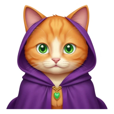 baby orange cat green eyes, in purple cloak sticker