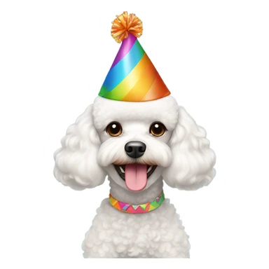 White male Toy poodle wearing birthday hat sticker