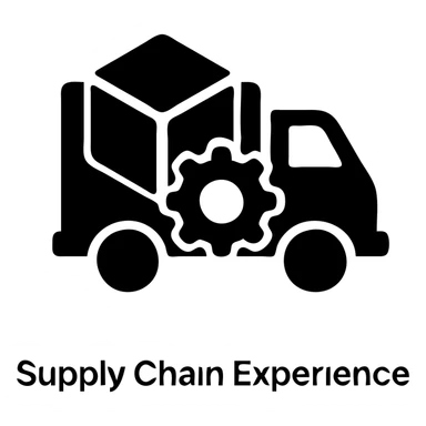 icon for "Supply Chain Experience" in black filled style, modern design, delivery truck sticker