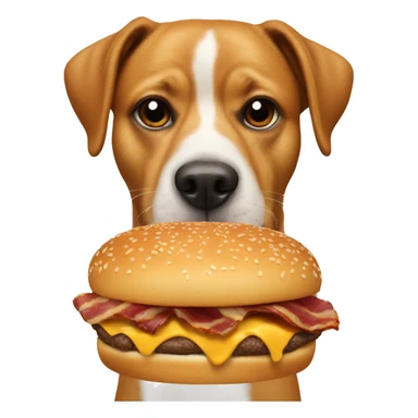 Dog eating a bacon cheeseburger sticker