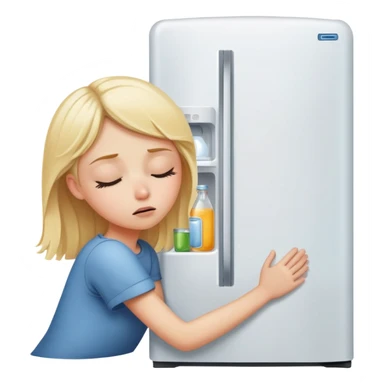 Blond girl trying to sleep next to a refrigerator  sticker