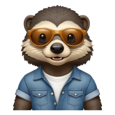 friendly anthropomorphised honey badger in jeans and a t-shirt, wearing sunglasses, head and shoulders view, looking to the side sticker