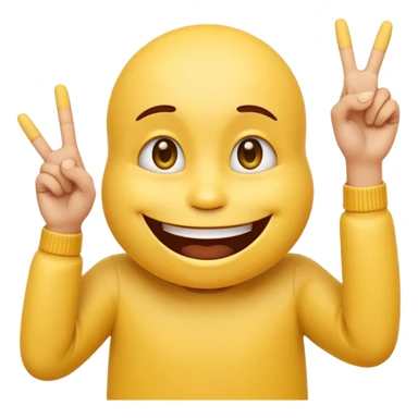 A 2D cartoon-style yellow emoji with a mischievous smile, shaped eyes, and both hands pointing upward with index fingers.  clean digital style, and a fun, dancing expression. Style similar to children’s drawing tutorials, dancing expression. No background, isolated on white.  sticker