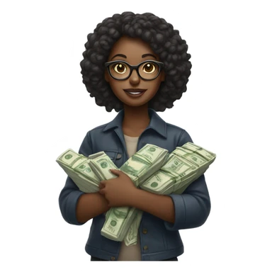 Black girl with glasses with money  sticker