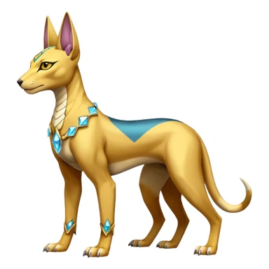 Modern futuristic shiny diamond colorful Anubis-Sphynx-Lombax-Zeraora-Renamon-fusion (full body) sticker