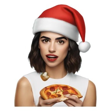 Dua lipa eating pizza with a Santa hat on  sticker