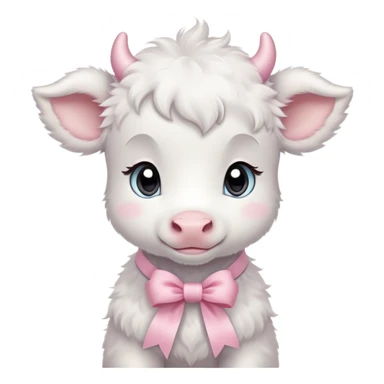 White baby calf with pastel pink ribbon around neck sticker