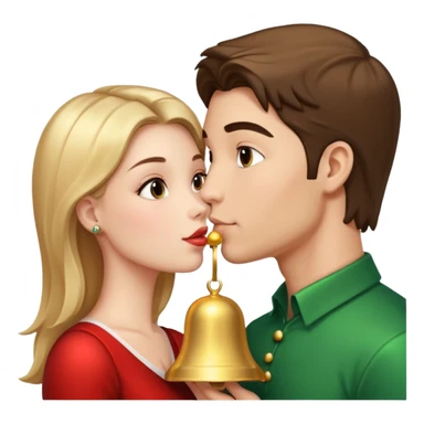 a handsome man and a pretty woman kiss Christmas bell sticker