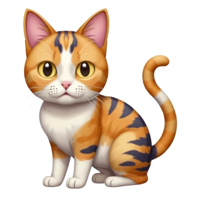 full body colourful calico tabby cat with disproportioned head with an anxious face and white front legs sticker