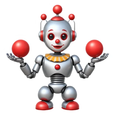 a Circus clown cute robot juggling two metal ball sticker