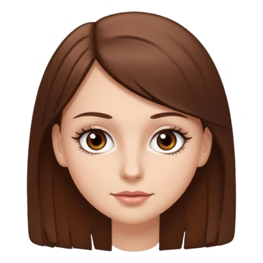 Emoji de chica blanca con cabello castaño lacio y ojos cafés con pestañas bonitas sticker