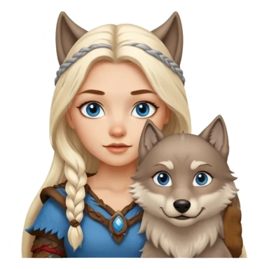 Viking platinum blonde girl with long hair and blue eyes. Wolf petViking platinum blonde girl with long hair and blue eyes. Wolf pet sticker