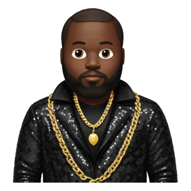 Rick Ross with dark brown hair, black sequin outfit sticker
