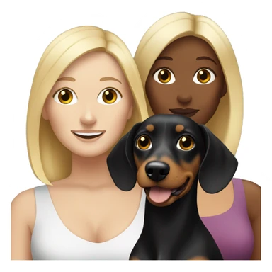 Blonde white woman and Brunette white woman holding black and tan dachshund sticker
