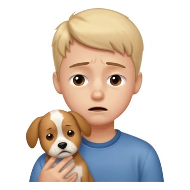 a very upset boy who lost her dog sticker