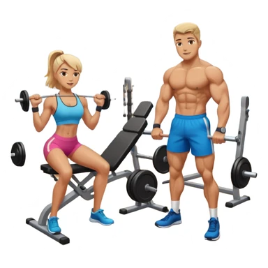 ein gym mit geräten und zwei freunden die sport machen sticker