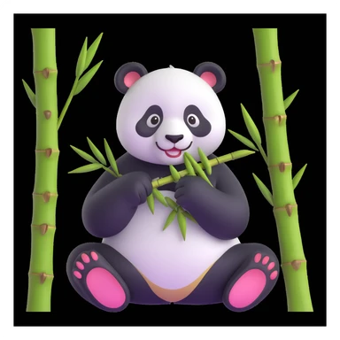 panda eating bamboo in forrest background, close up pose sticker