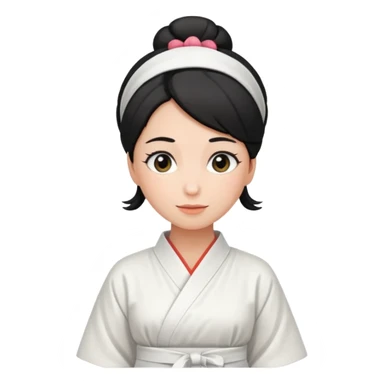 mom with black bun wearing white home kimono and white apron sticker