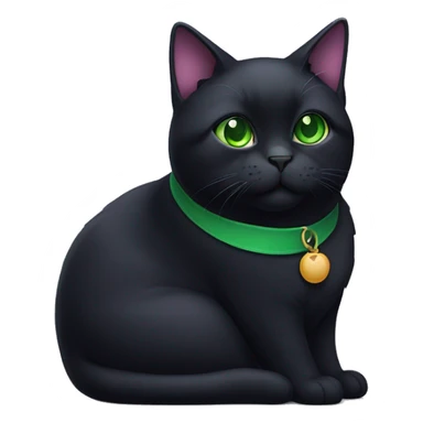 fat black cat with green eyes and purple collar sticker
