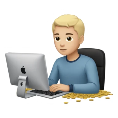 sujeto en su computadora con particulas de dinero alrededor sticker
