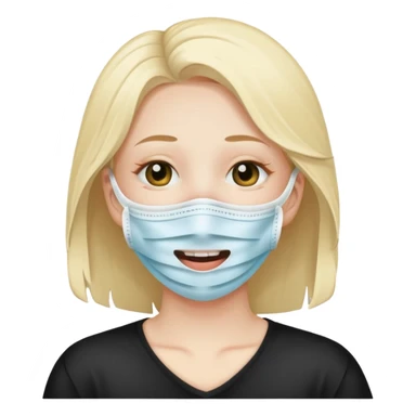 make me an emoji of a character with a tear wearing a smile face mask sticker