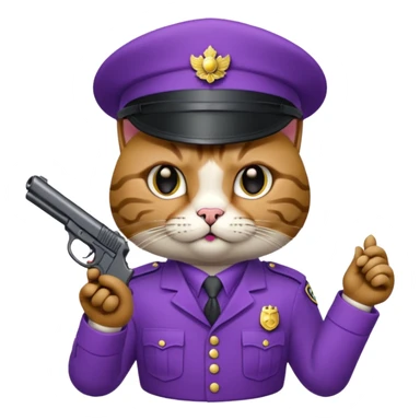 Un chat violet avec un pistolet sticker