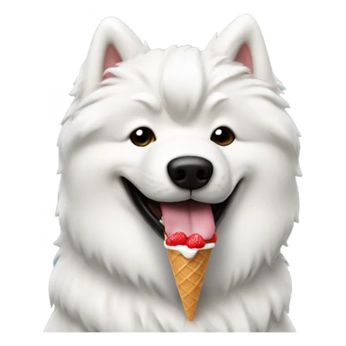 Samoyed dog eating vanilla strawberry ice cream flavored wearing black leather jacket  sticker
