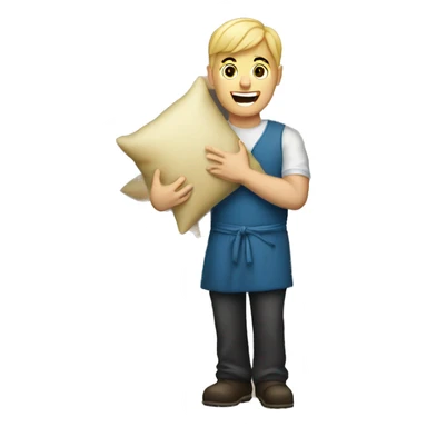 blonde man storekeeper holding pillows sticker