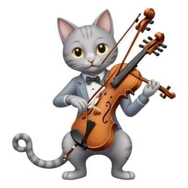 thin grey cat play violin, long full body sticker