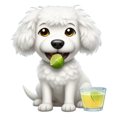 White fluffy dog holding a margarita  sticker