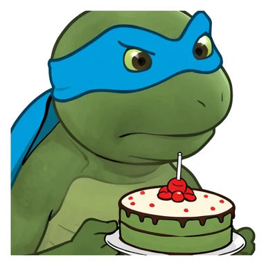 ninja turtle wearing blue eye mask eating cake sticker