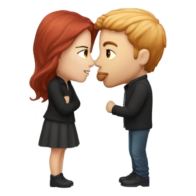 A red-haired guy kisses a brunette sticker