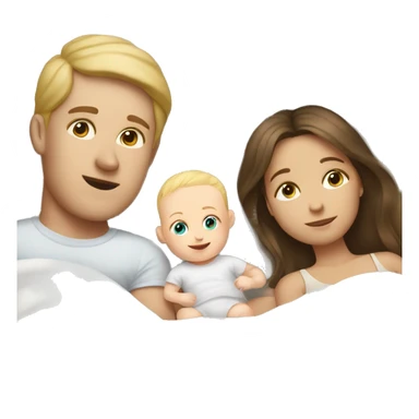 white baby lying in bed with white mom and white dad sticker