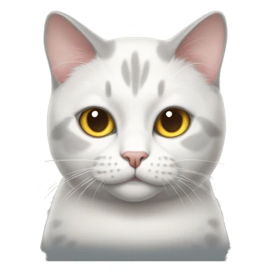 white-gray cat, with the letter M on his forehead, fat sticker