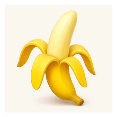 Make a banana emoji exactly like the reference image, in iOS emoji style. Peeled banana, realistic shape, bright yellow, smooth and shiny. Add a soft shadow. The style should resemble the iOS emoji style. sticker