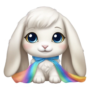 Cute holland lop bunny with big blue eyes wearing rainbow dress sticker